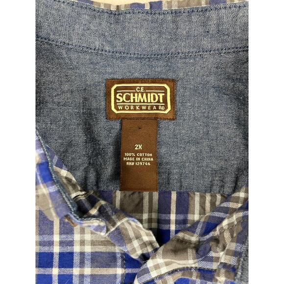 C.E. Schmidt Workwear Men's Flannel Shirt 2X Blue Gray Plaid Button Down Long - Picture 5 of 8